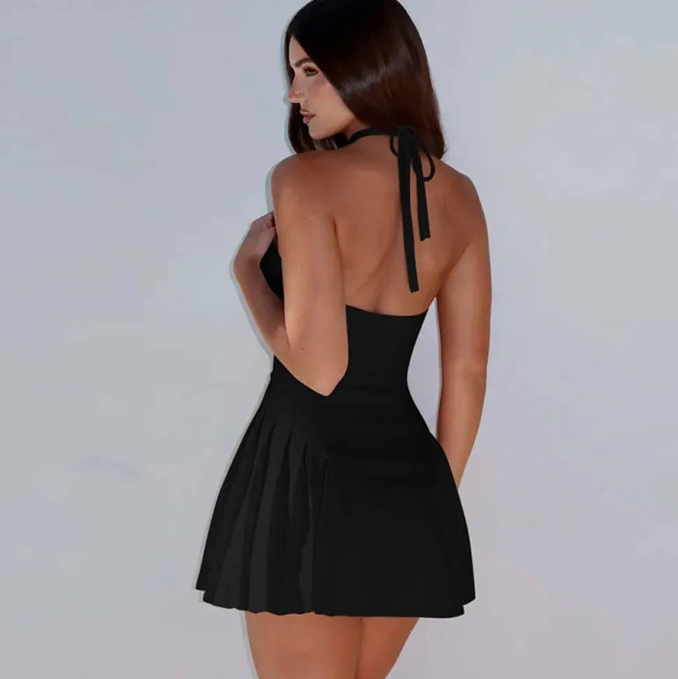 Robe été courte fluide col halter