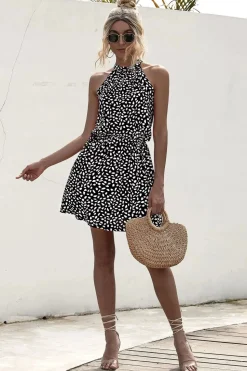 Robe été courte à pois col halter