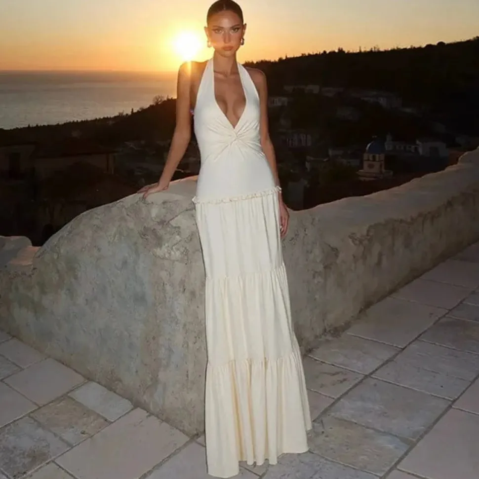 Robe été écrue bohème sans manches