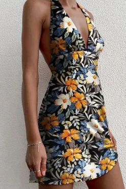 Robe été dos nu courte fleurie