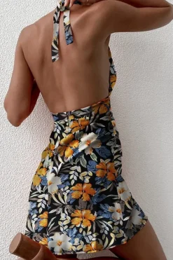 Robe été dos nu courte fleurie