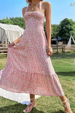 Robe été dos nu midi fleurie bohème