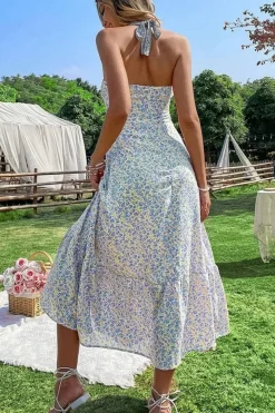 Robe été dos nu midi fleurie bohème