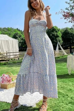 Robe été dos nu midi fleurie bohème