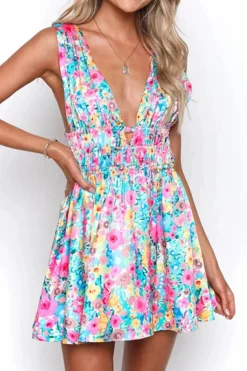 Robe été fleurie courte dos nu