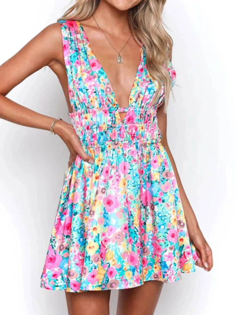 Robe été fleurie courte dos nu
