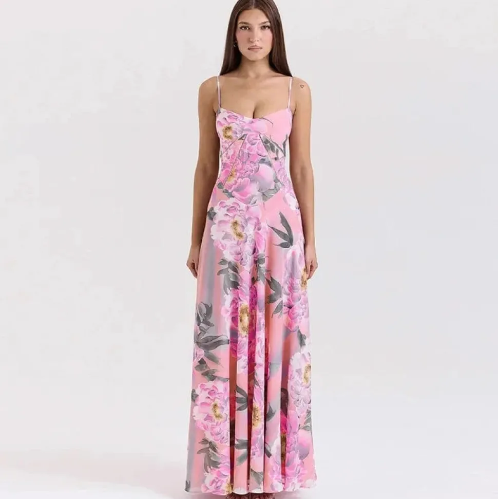 Robe été fleurie rose bretelles fines