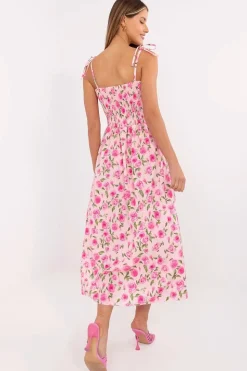 Robe été fleurie rose midi boutonnée