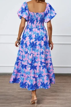 Robe été florale épaules dénudées midi