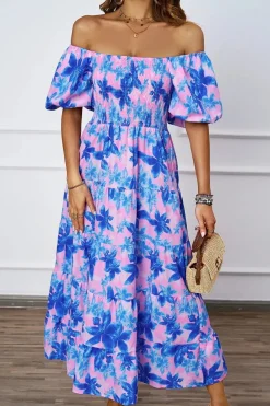 Robe été florale épaules dénudées midi