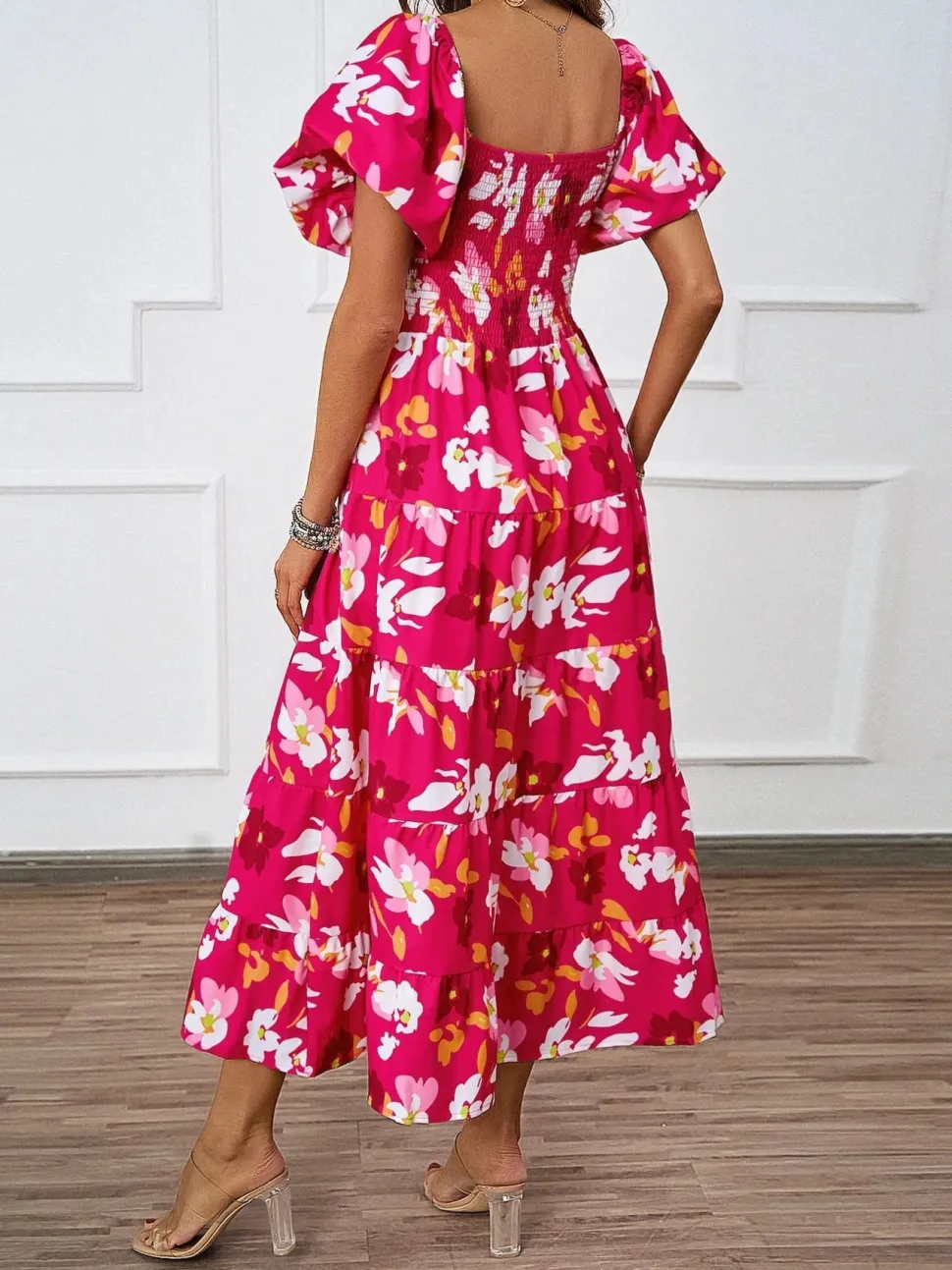 Robe été florale épaules dénudées midi