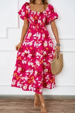 Robe été florale épaules dénudées midi