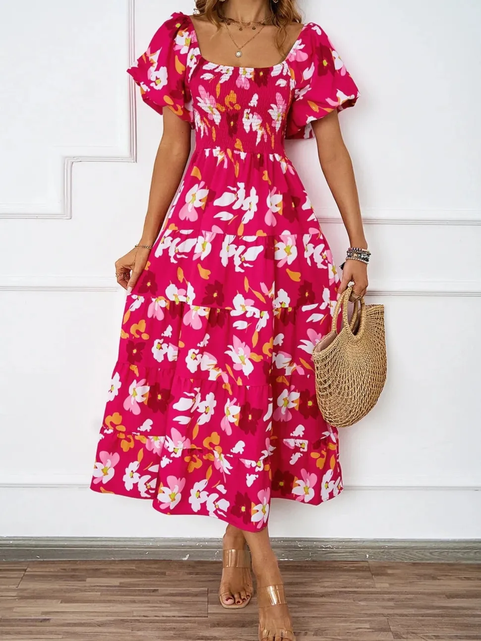 Robe été florale épaules dénudées midi