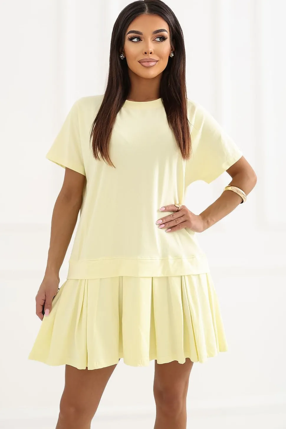 Robe été jaune courte manches courtes