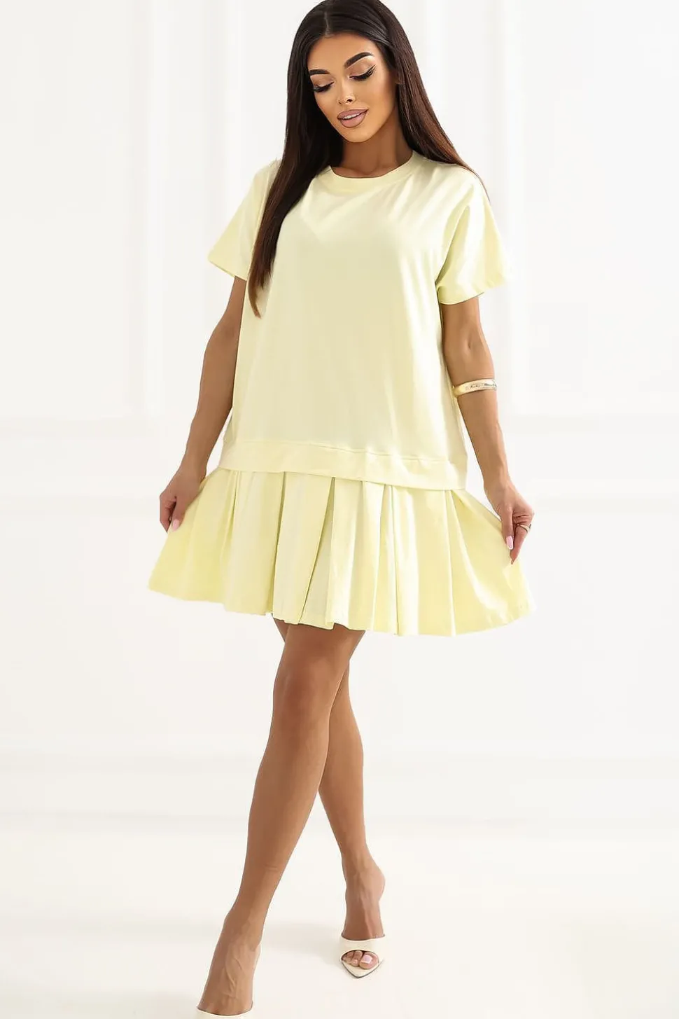 Robe été jaune courte manches courtes