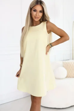 Robe été jaune courte évasée sans manches