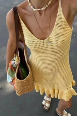 Robe été jaune crochet courte