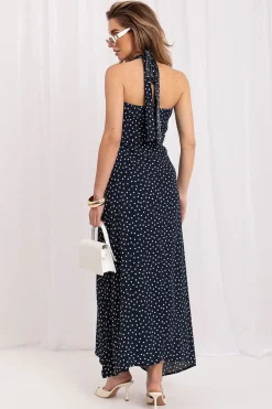 Robe été longue bleue sans manches fluide