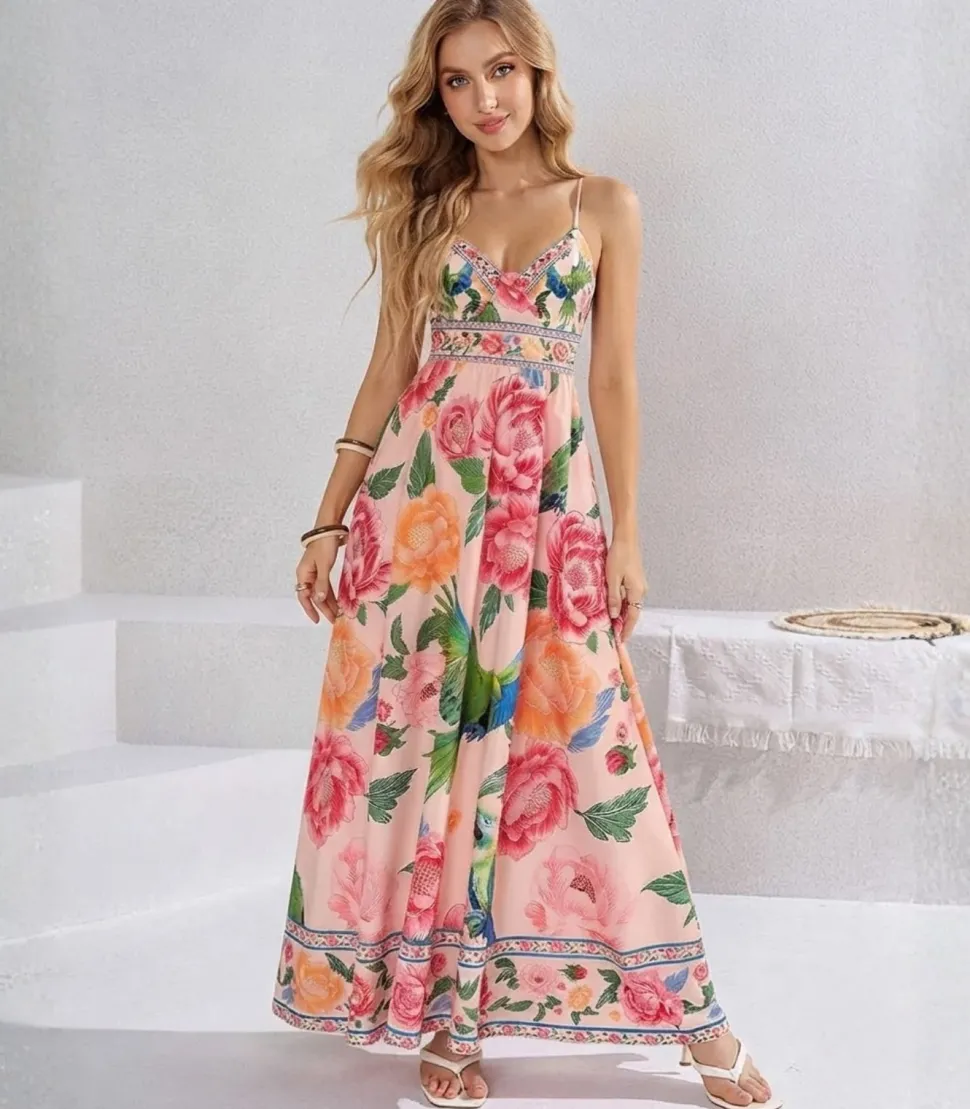 Robe été longue bohème à imprimé floral