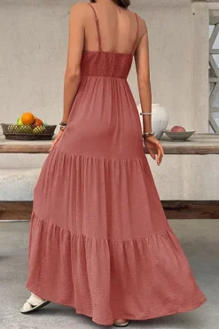 Robe été longue bohème teinte marron rosé
