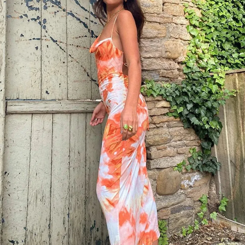 Robe été longue dos nu imprimé floral