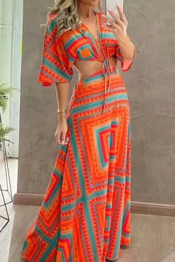 Robe été longue motif géométrique