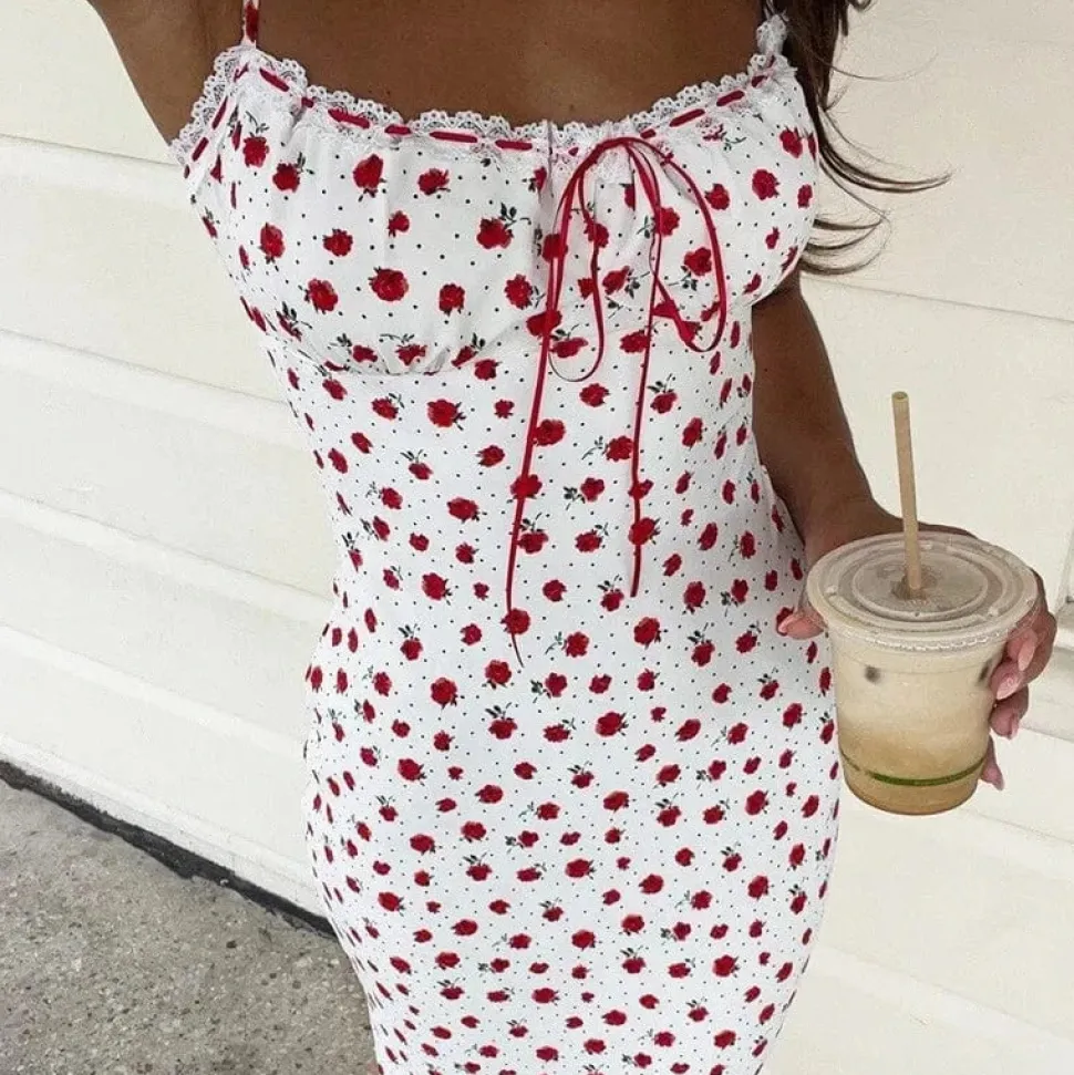 Robe été longue moulante motif fleuri