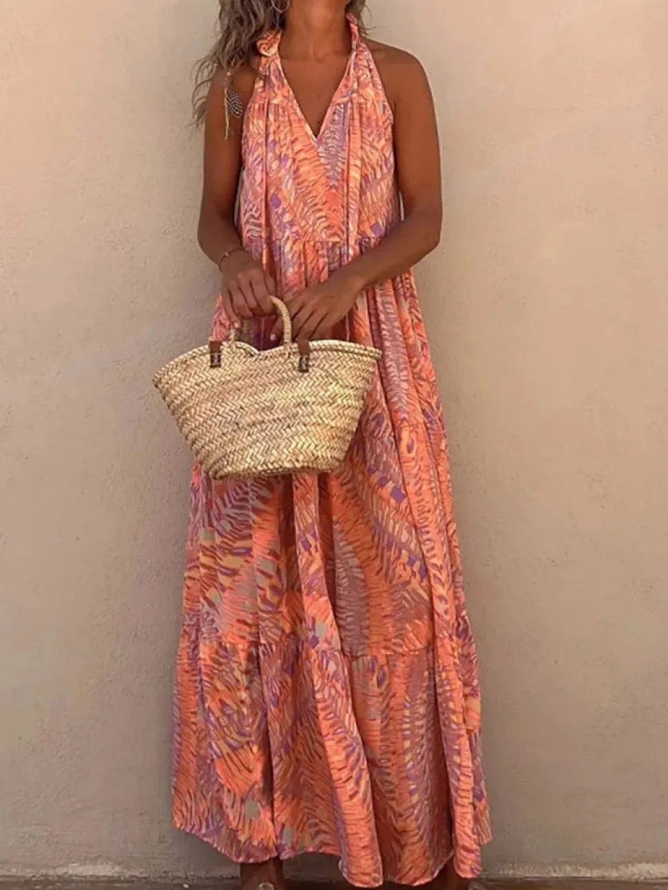 Robe été longue épaules dénudées volantée