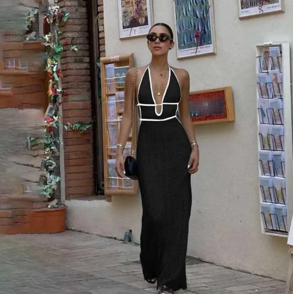 Robe été longue sexy dos nu crochet