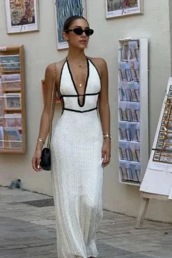 Robe été longue sexy dos nu crochet