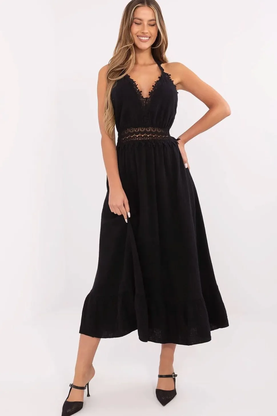 Robe été noire dos nu midi