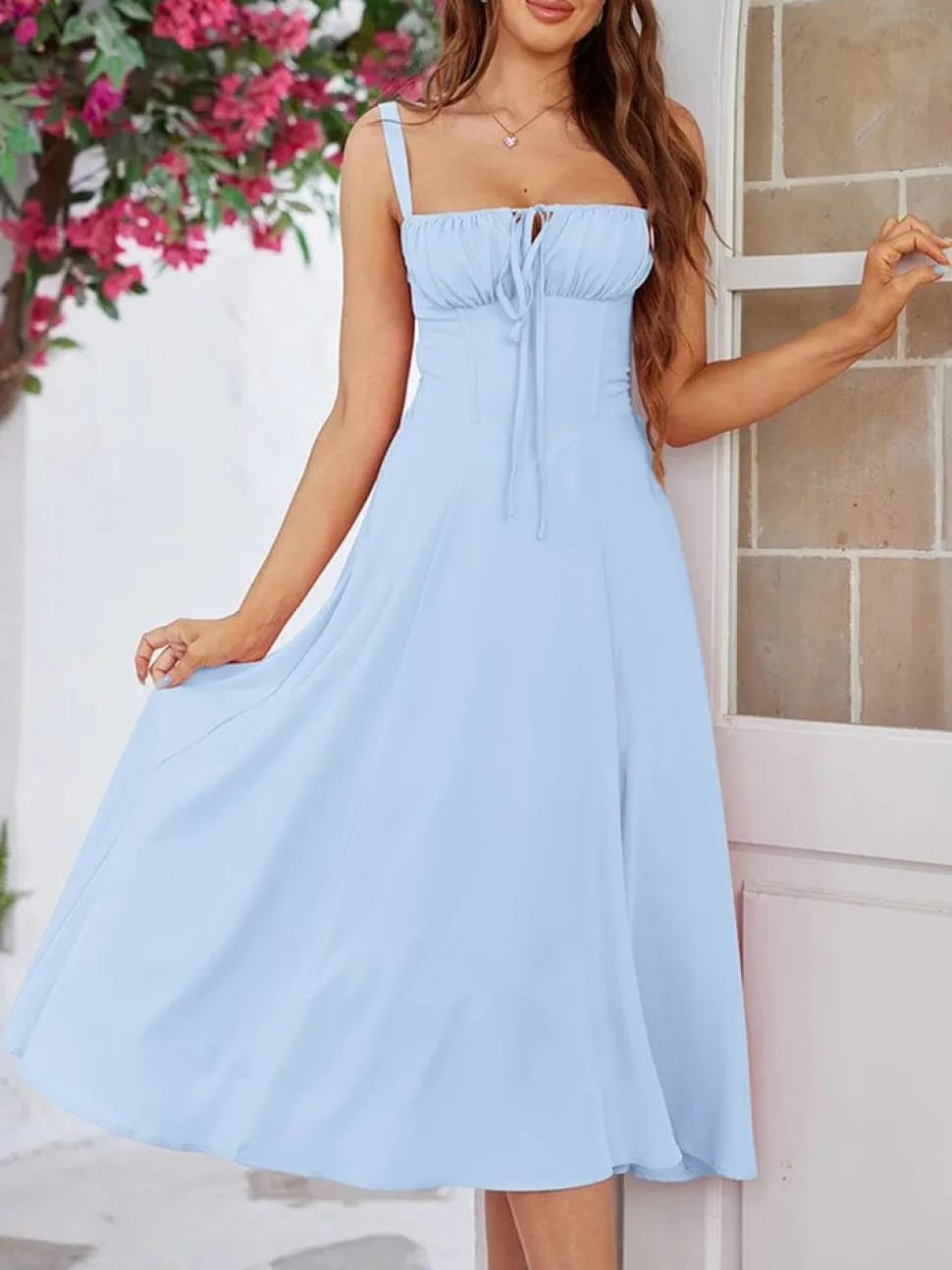Robe été plissée midi sans manches
