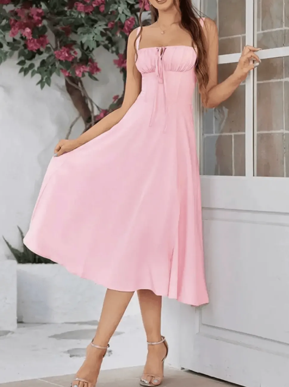 Robe été plissée midi sans manches