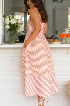 Robe été rayée midi à bretelles