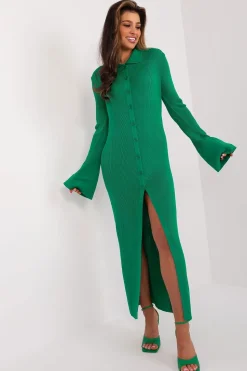 Robe tricot verte longue fendue