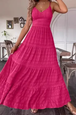 Robe été rose longue noeud romantique au dos