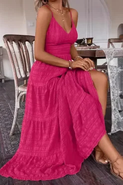 Robe été rose longue noeud romantique au dos