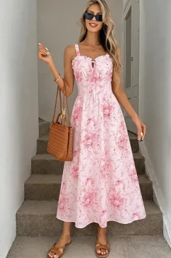 Robe été rose motif fleuri romantique