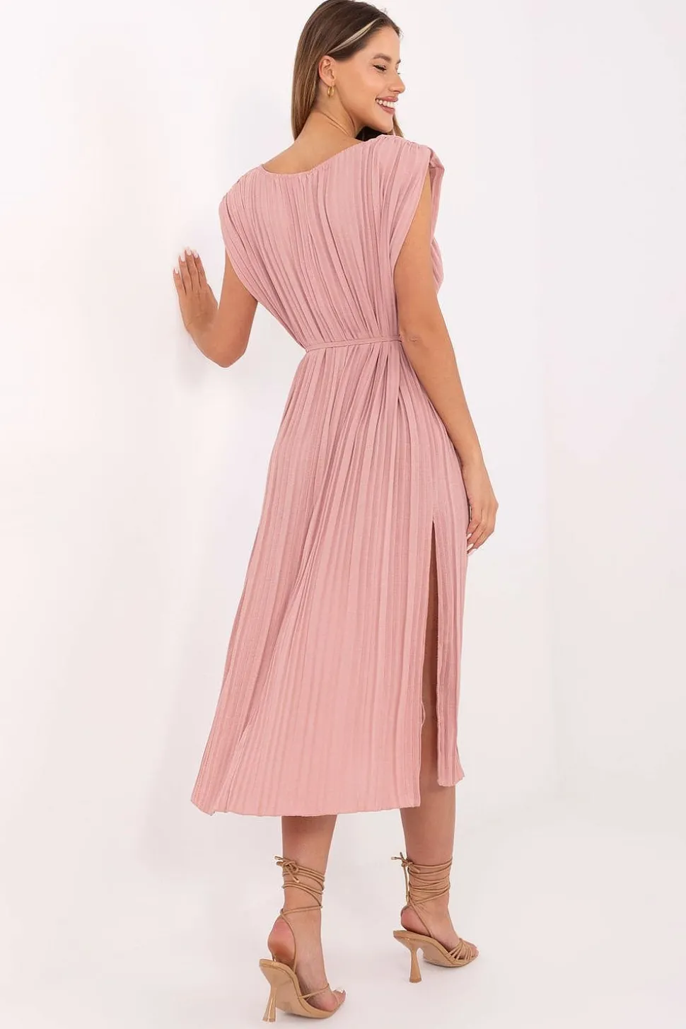 Robe été rose plissée fendue