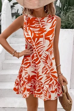 Robe été sans manches courte motif tropical