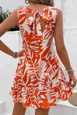 Robe été sans manches courte motif tropical