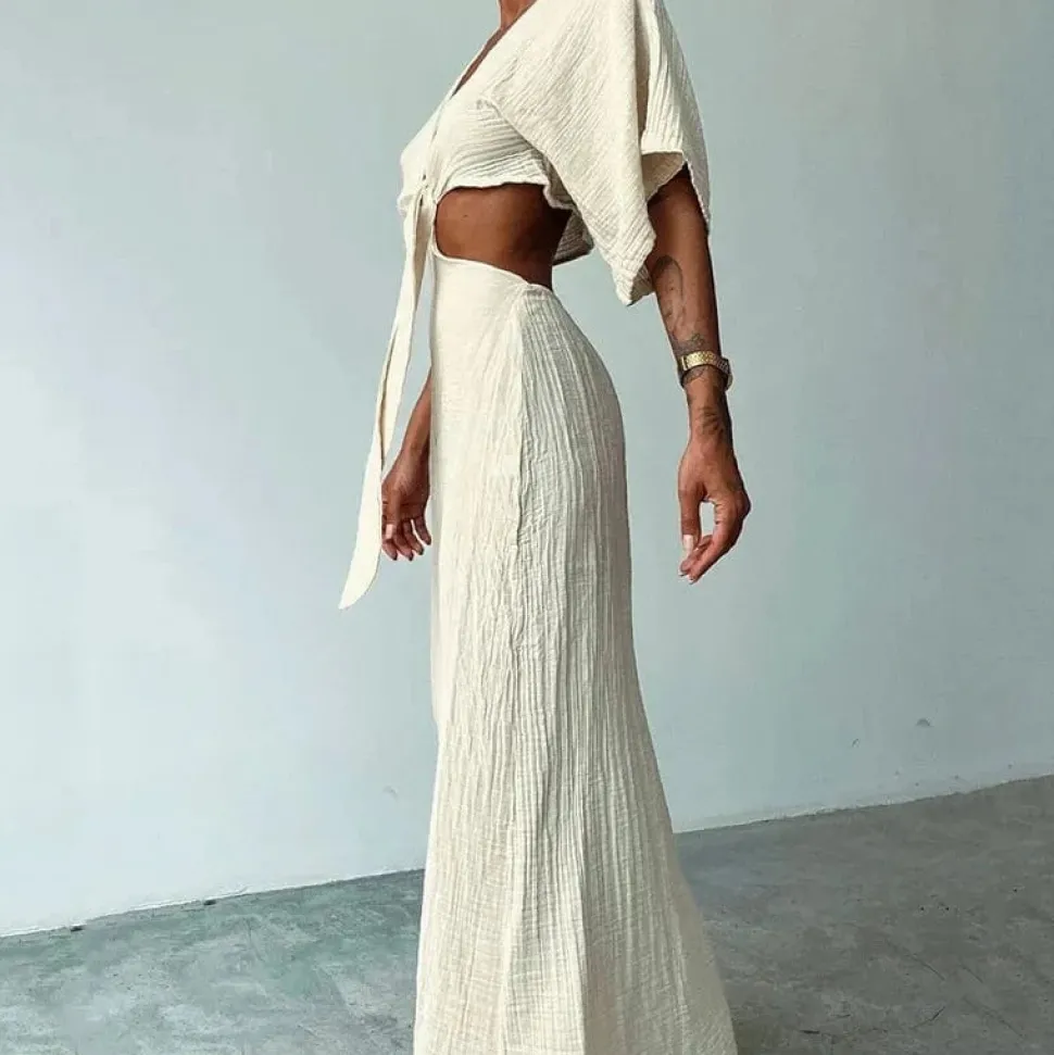 Robe été sexy longue dos nu lin coton