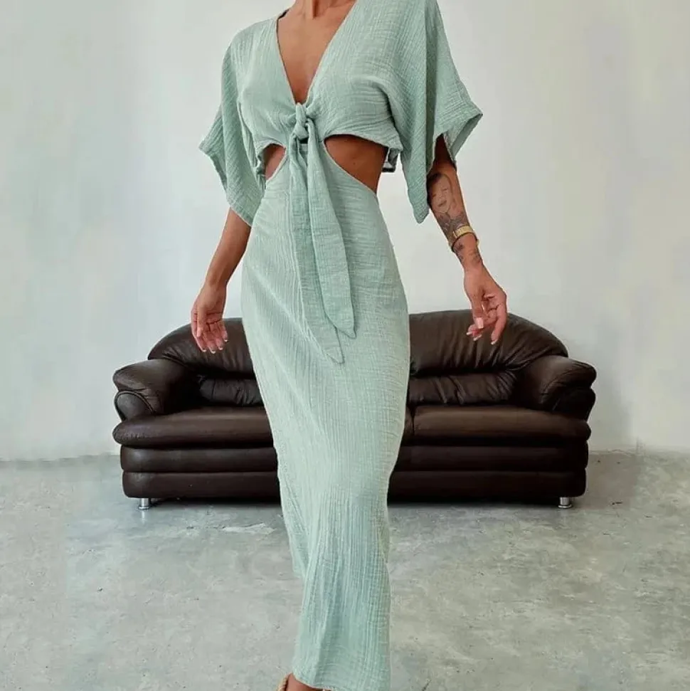 Robe été sexy longue dos nu lin coton