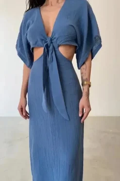Robe été sexy longue dos nu lin coton