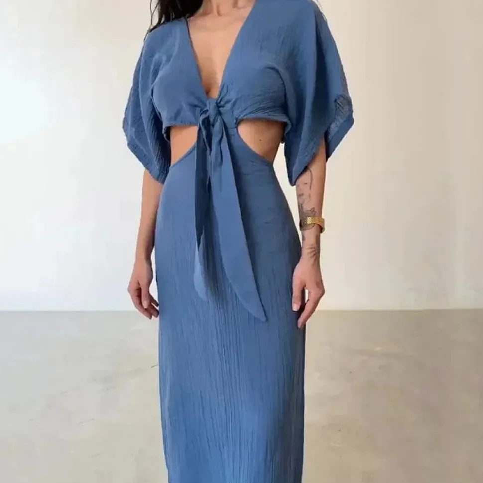 Robe été sexy longue dos nu lin coton
