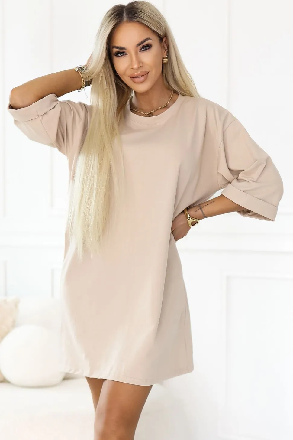 Robe T-shirt courte casual beige