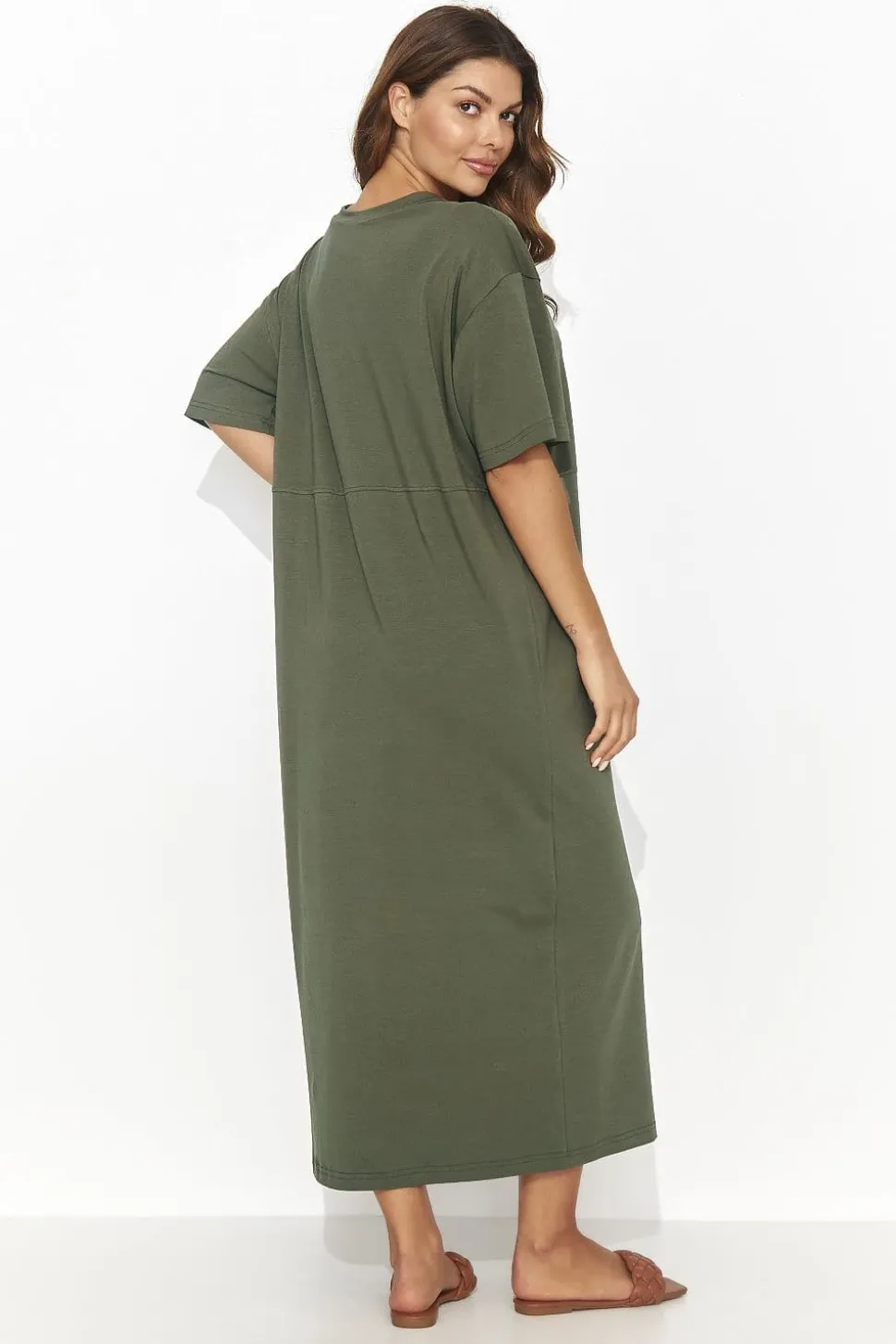 Robe T-shirt verte midi fendue casual