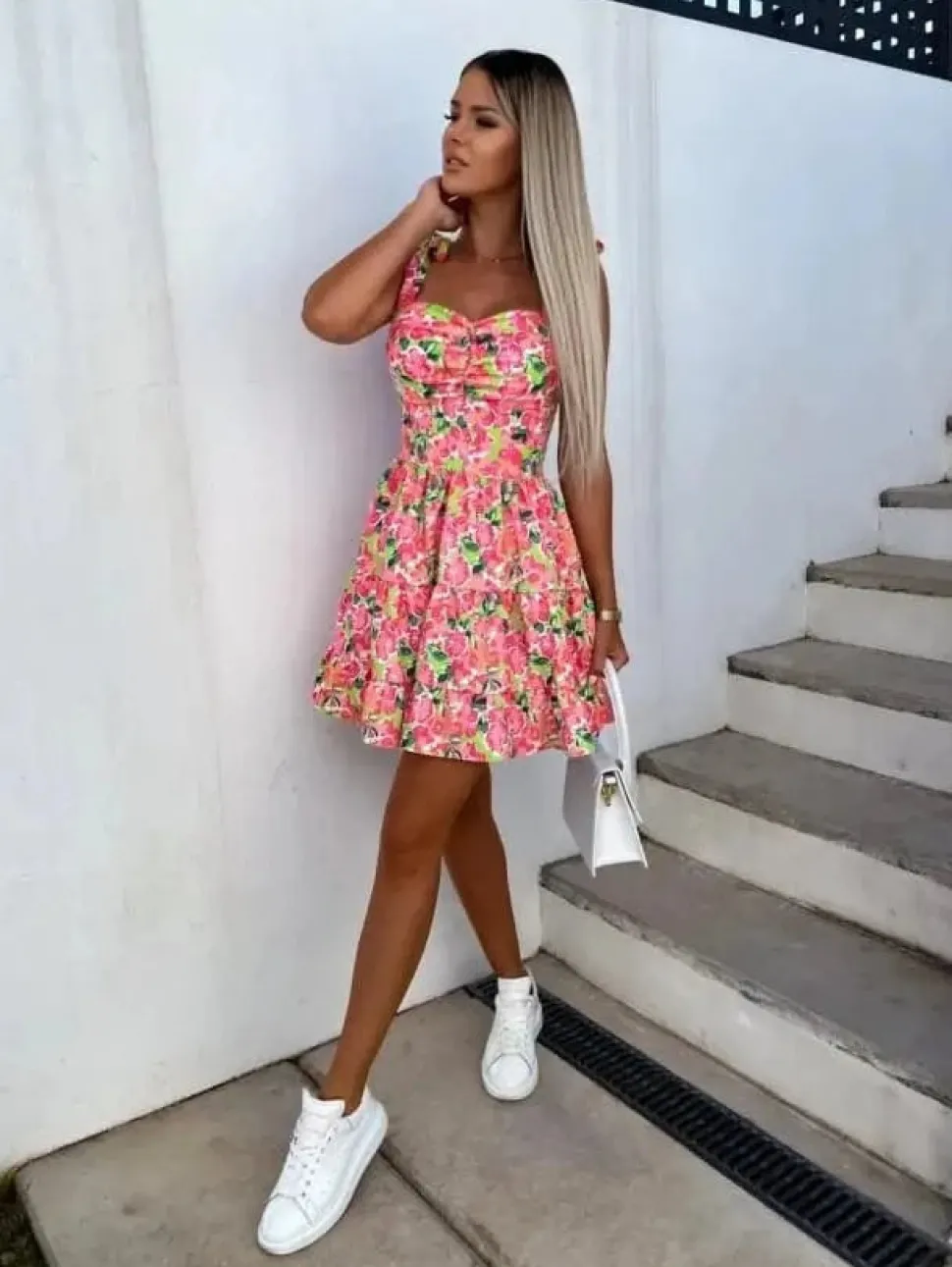 Robe été évasée courte imprimé floral