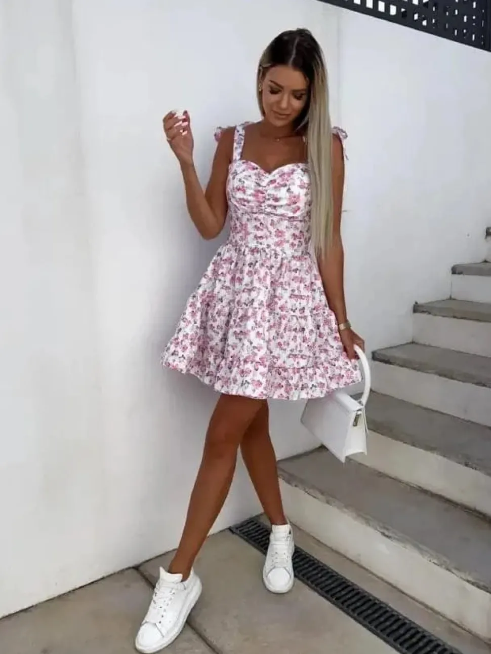 Robe été évasée courte imprimé floral