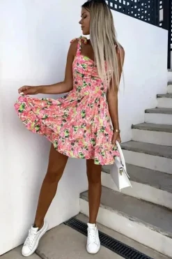 Robe été évasée courte imprimé floral